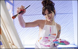 Beautiful painter Shyla Jennings posing and spreading legs